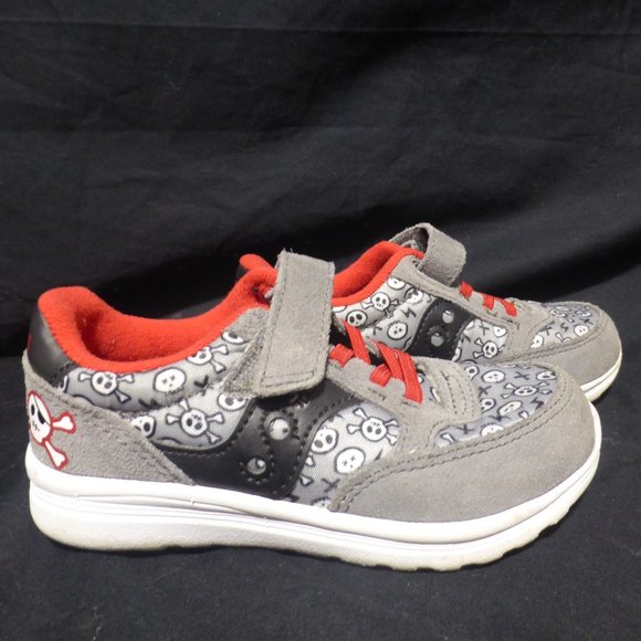 SAUCONY, S-Baby Jazz Lite, Velcro and lace shoes, skull design, size US 9W - Picture 2 of 8